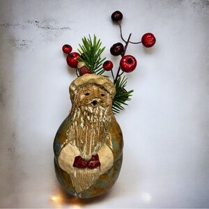 Santa Clause Signed by Nancy Shaul Westport Island Pottery Vase Vintage 1998